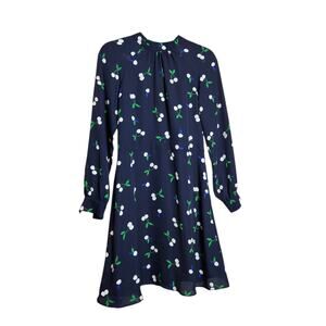 Banana Republic Navy Blue & White Cherry Print Long Sleeve Dress - Size 4